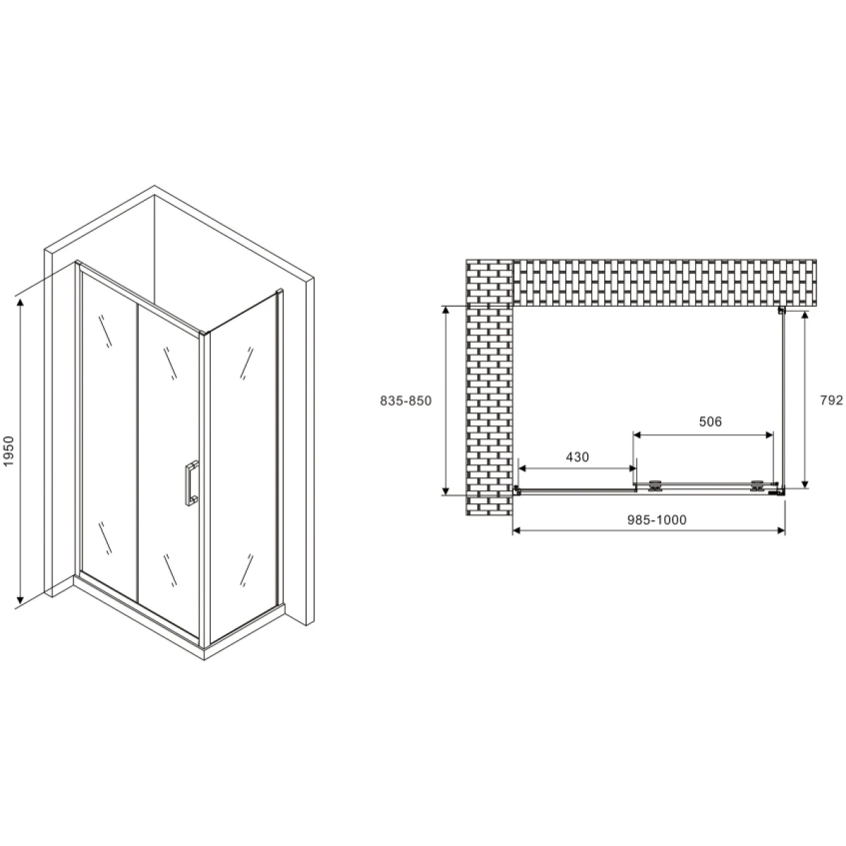 Душевой уголок Abber Schwarzer Diamant AG30100B-S85B прозрачное 100x85 см
