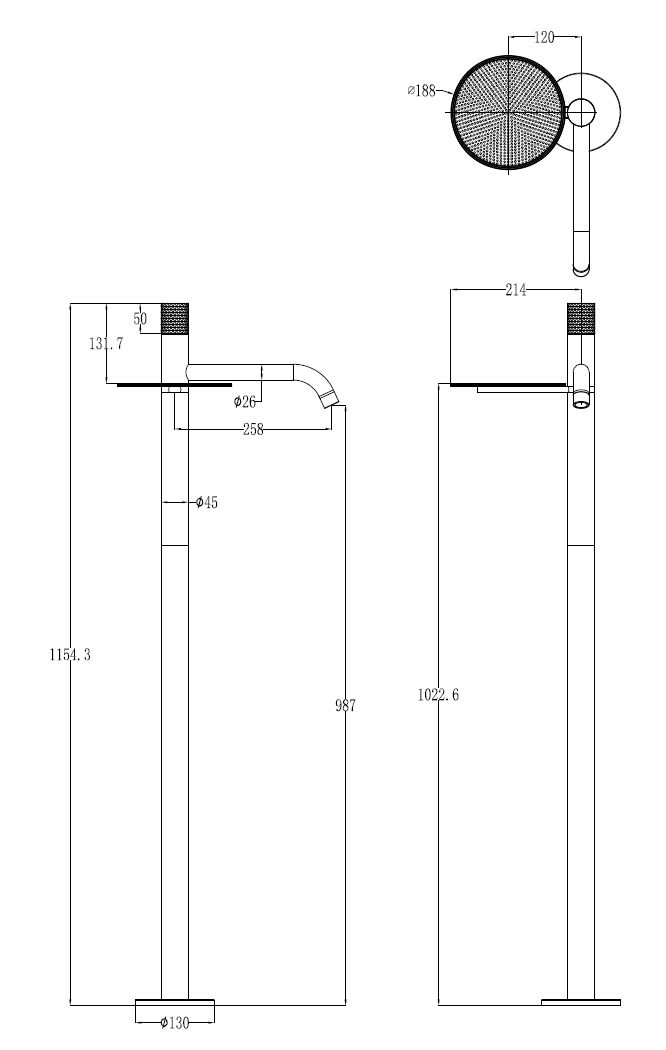 Смеситель напольный Boheme Stick 120-NB-MR-GR, никель