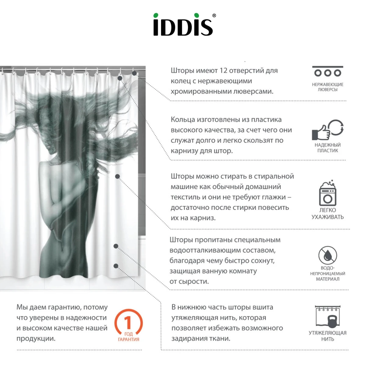 Штора для ванной комнаты Iddis Basic B27P218i11