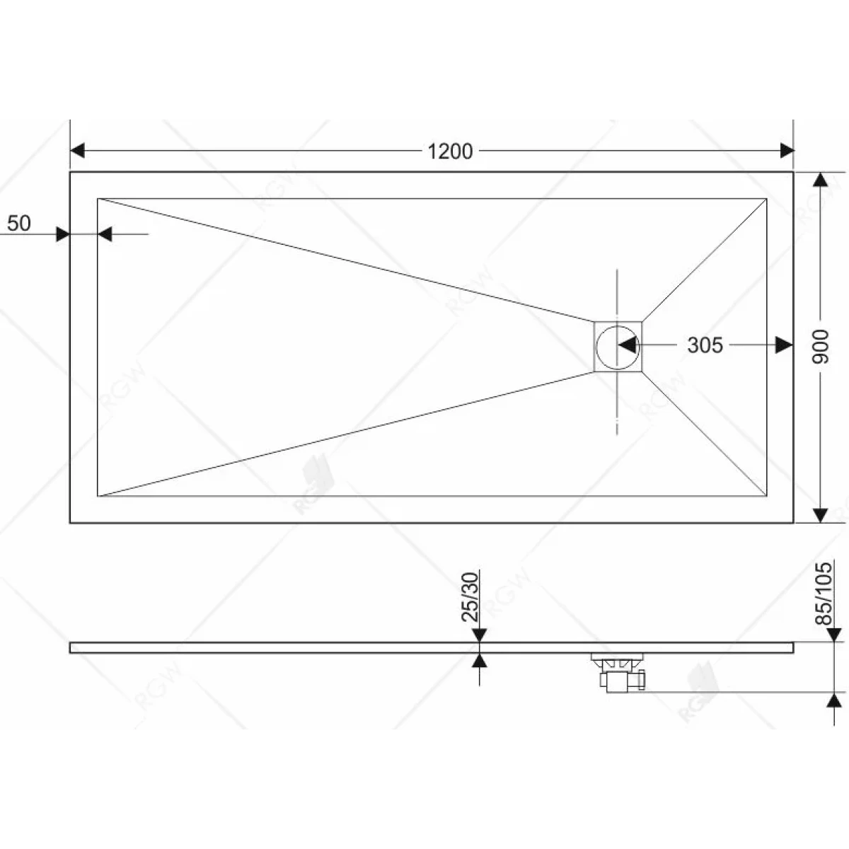 Душевой поддон из литьевого мрамора RGW Stone Tray ST-0129Tr 16152912-11 120x90 см