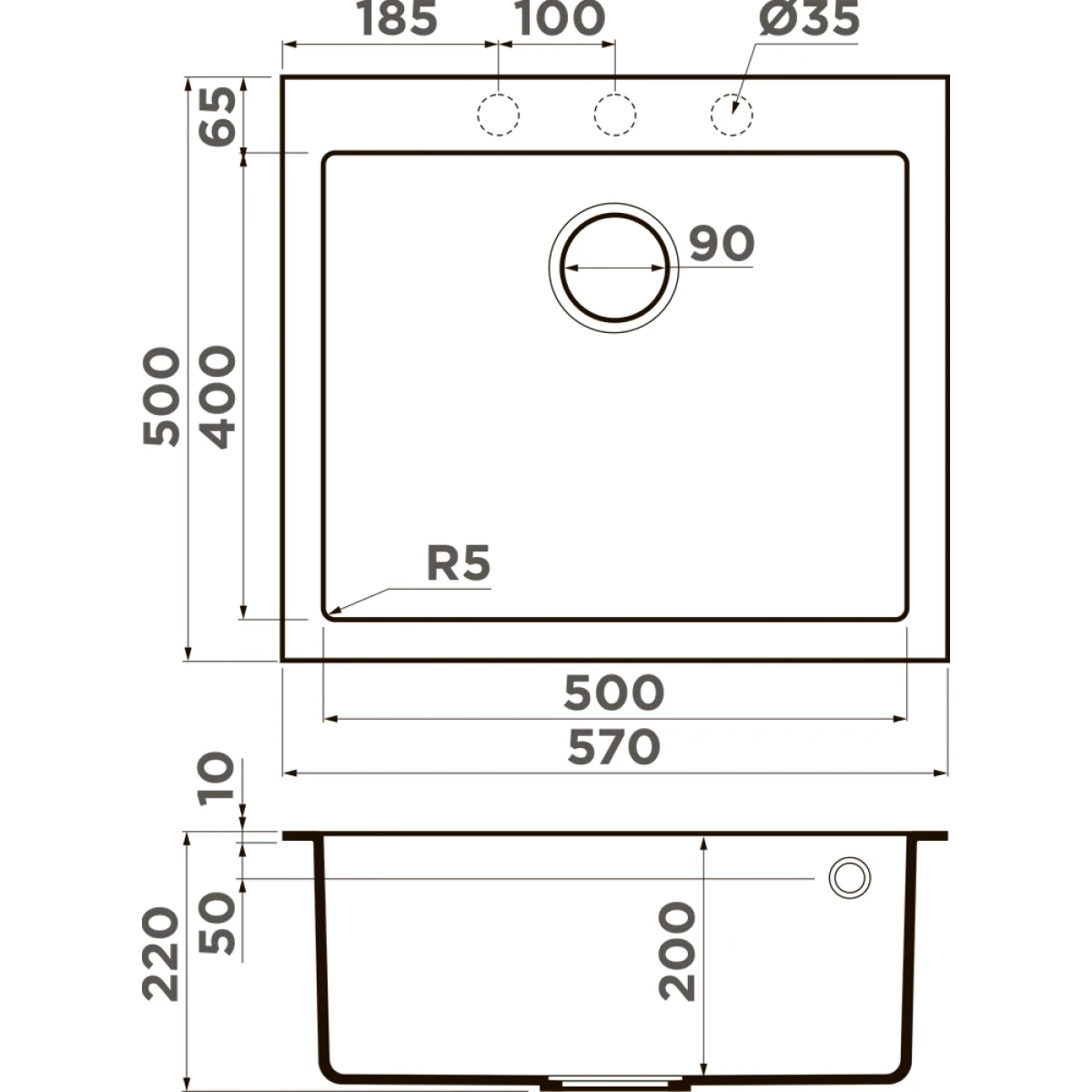 Кухонная мойка Omoikiri Bosen 57 4993145 57x50 см, черный