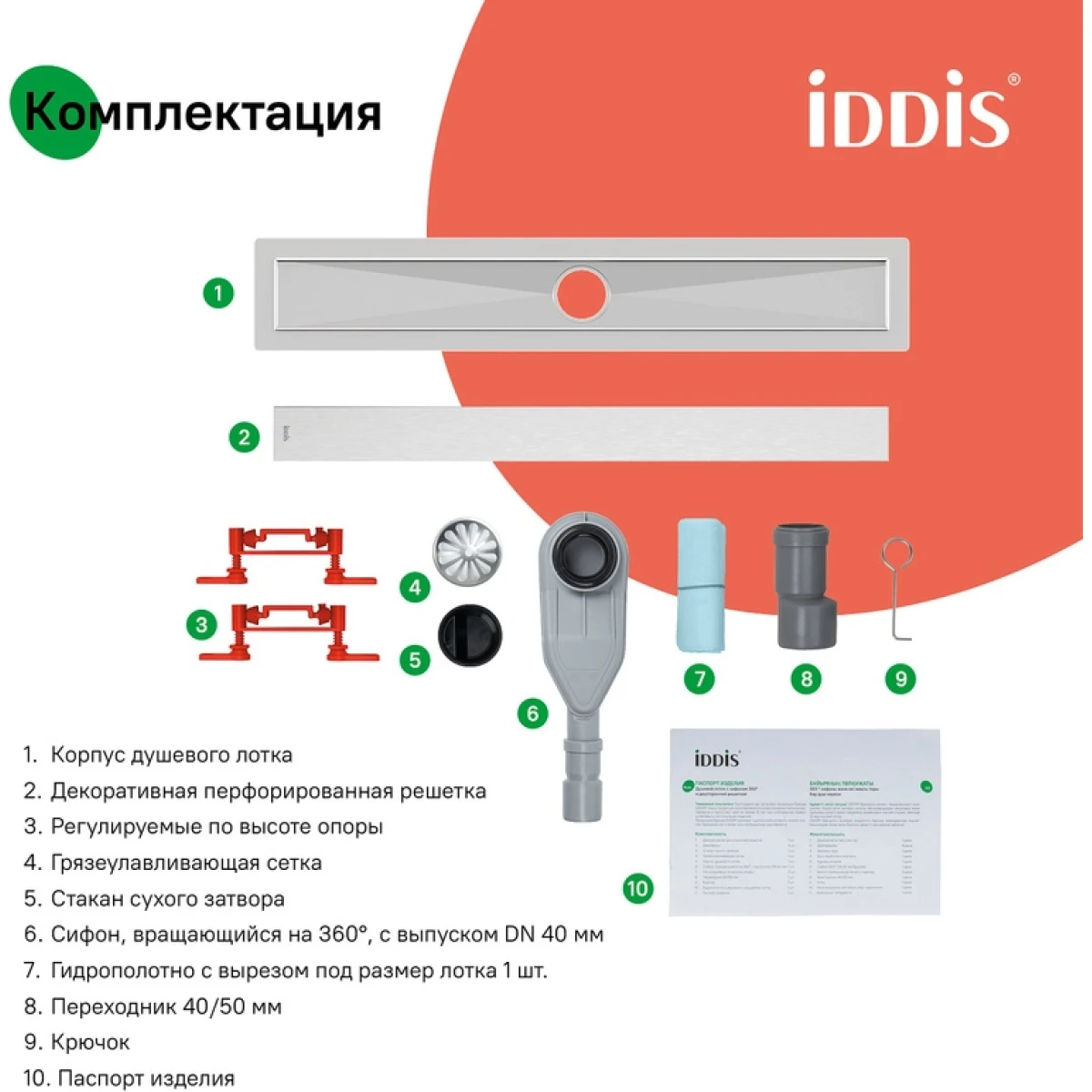 Душевой трап (лоток) Iddis Perfex 975B6SB20DZ 60 см, с решеткой, перфорированный, матовый хром