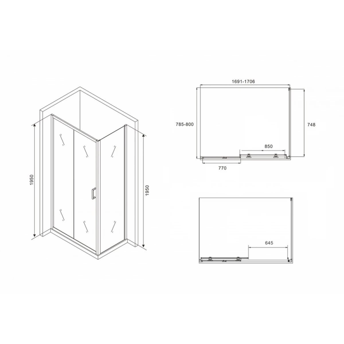 Душевой уголок Abber Schwarzer Diamant AG30170B-S80B прозрачное 170x80 см