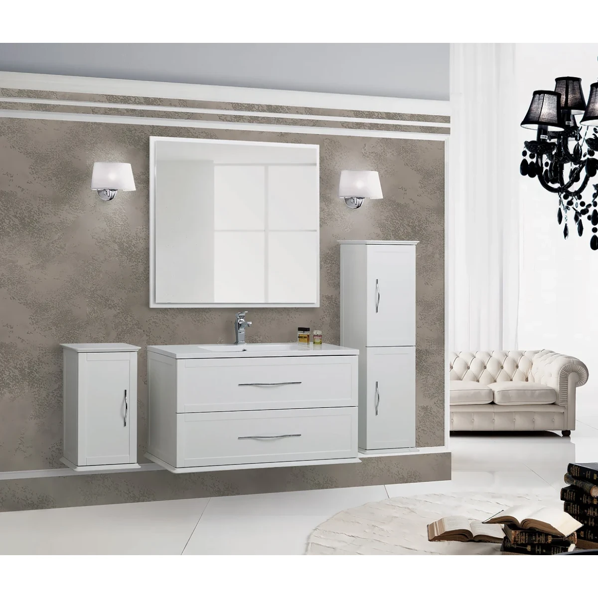 Зеркало Cezares Tiffany 45046 98x90 см, с LED-подсветкой, антизапотеванием, белый матовый (Bianco Opaco)