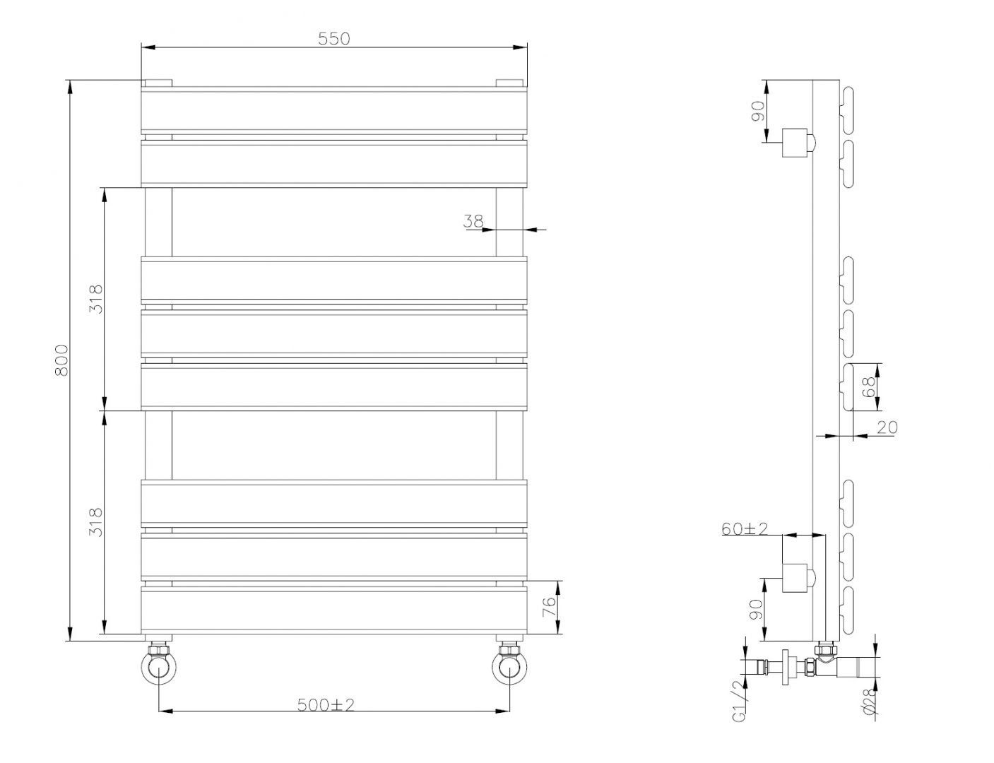 Полотенцесушитель водяной Boheme Venturo 720-B, черный