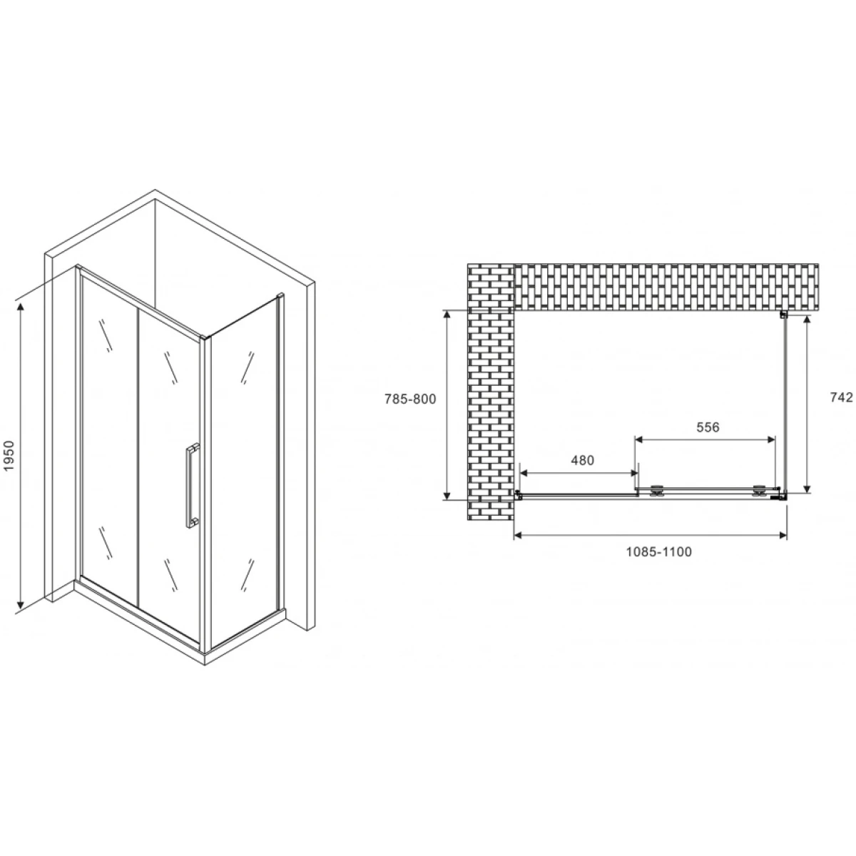Душевой уголок Abber Schwarzer Diamant AG30110H-S80 прозрачное 110x80 см
