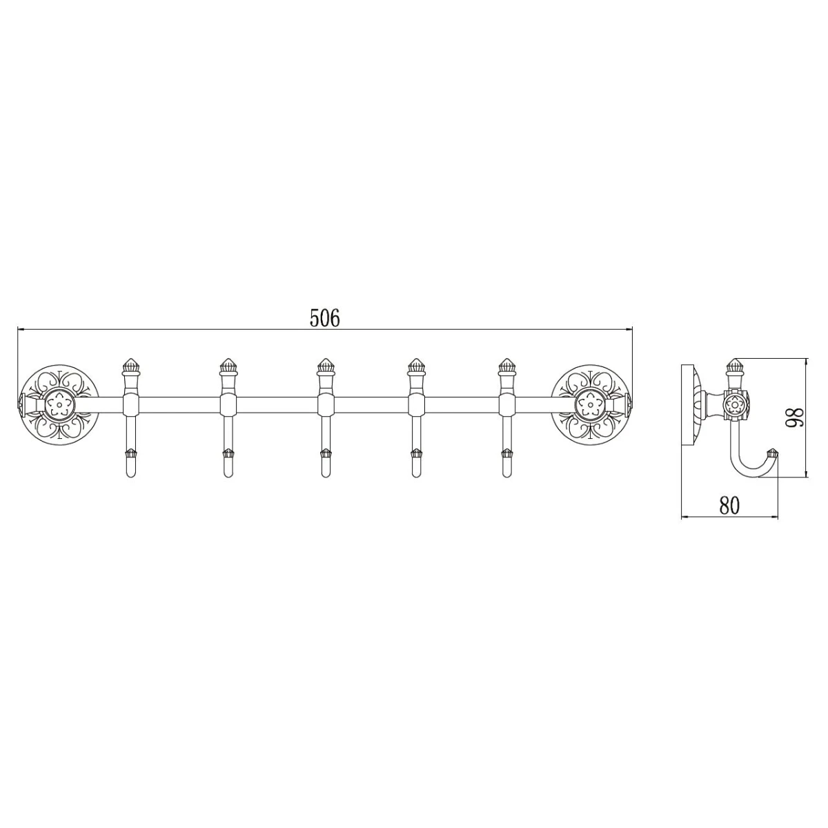 Планка с крючками Savol 66C S-06675C для ванны, бронза