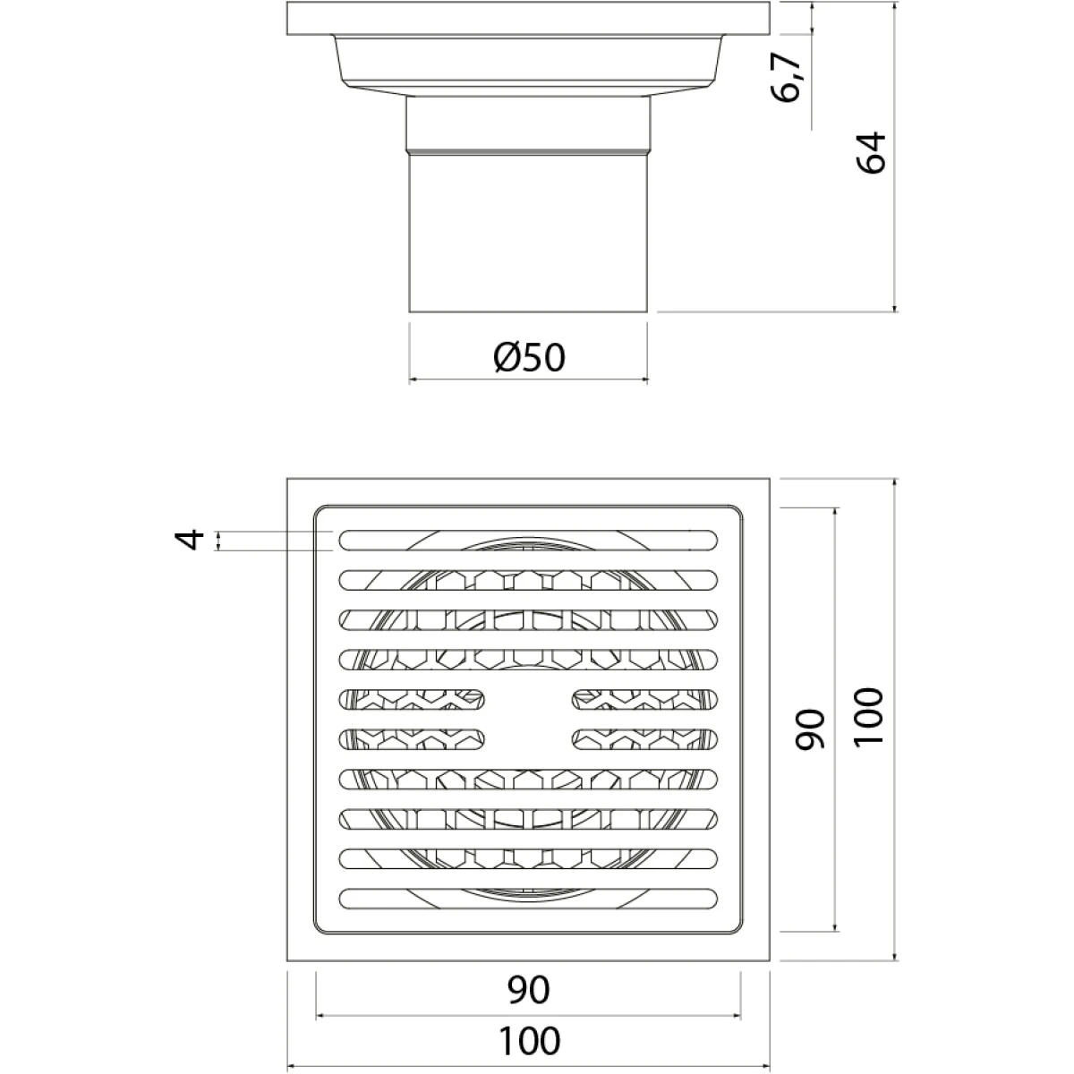 Душевой трап Iddis Perfex 980CV10BL3DDZ 100x100/50 см, с решеткой, перфорированный, черный матовый