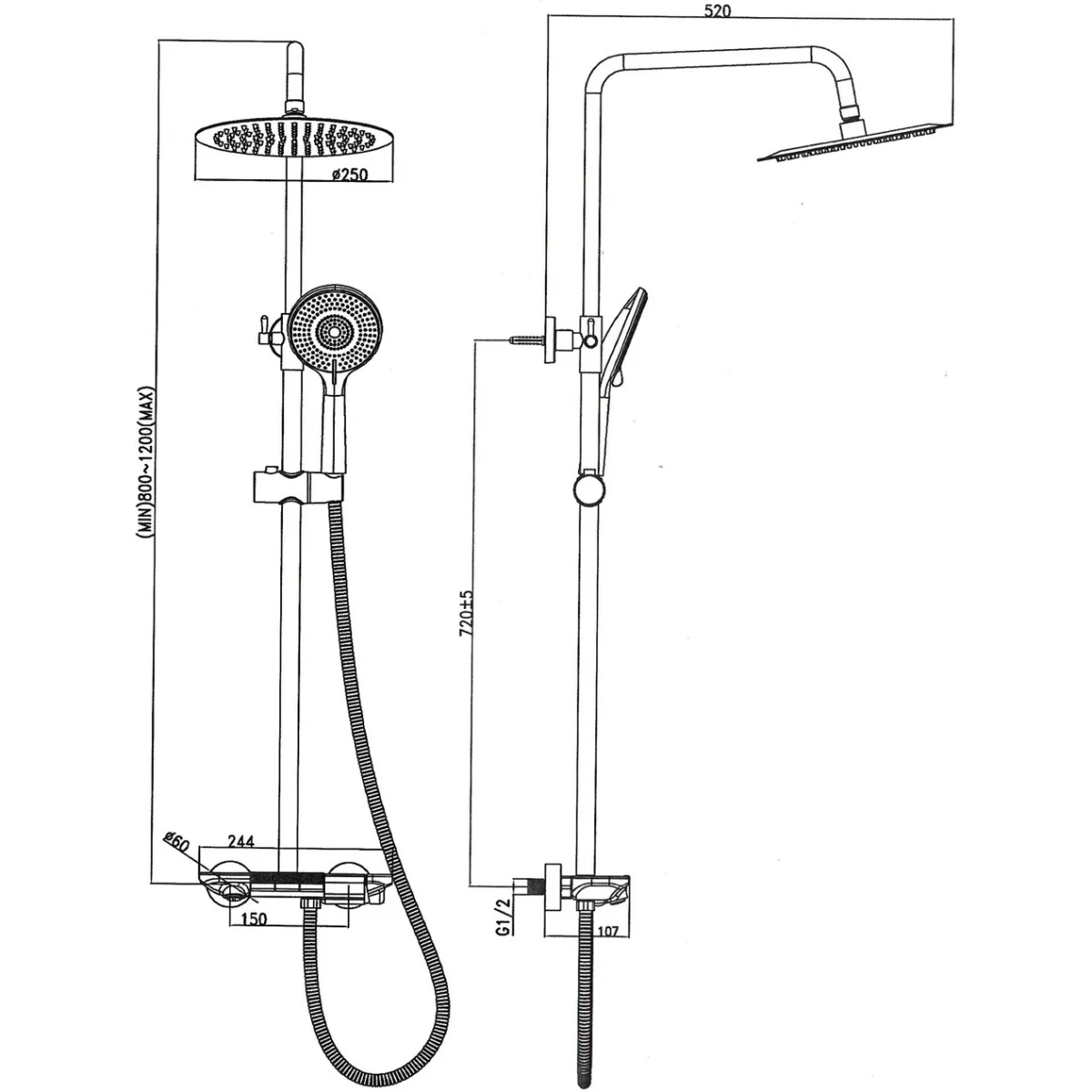 Душевая система Santiline SL-9012 250 мм, со смесителем, хром
