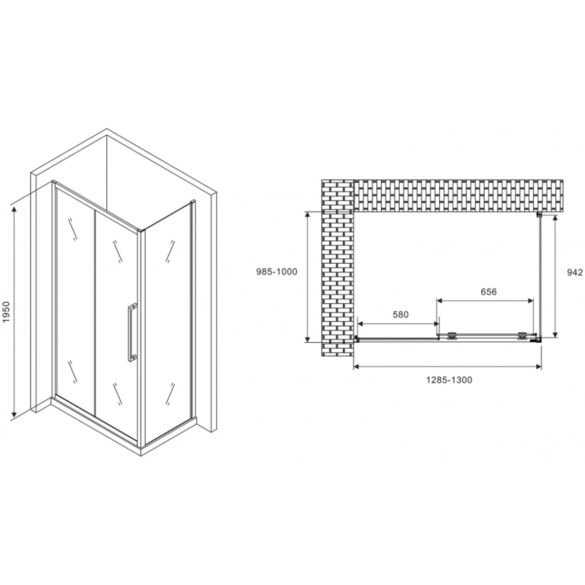 Душевой уголок Abber Schwarzer Diamant AG30130H-S100 прозрачное 130x100 см