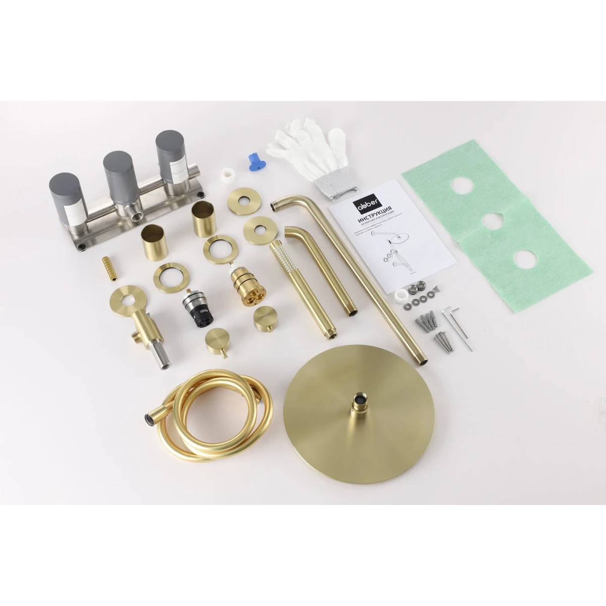 Душевой комплект Abber Wasser Kreis 316 AF8150BG 250 мм, с термостатом, золотой матовый