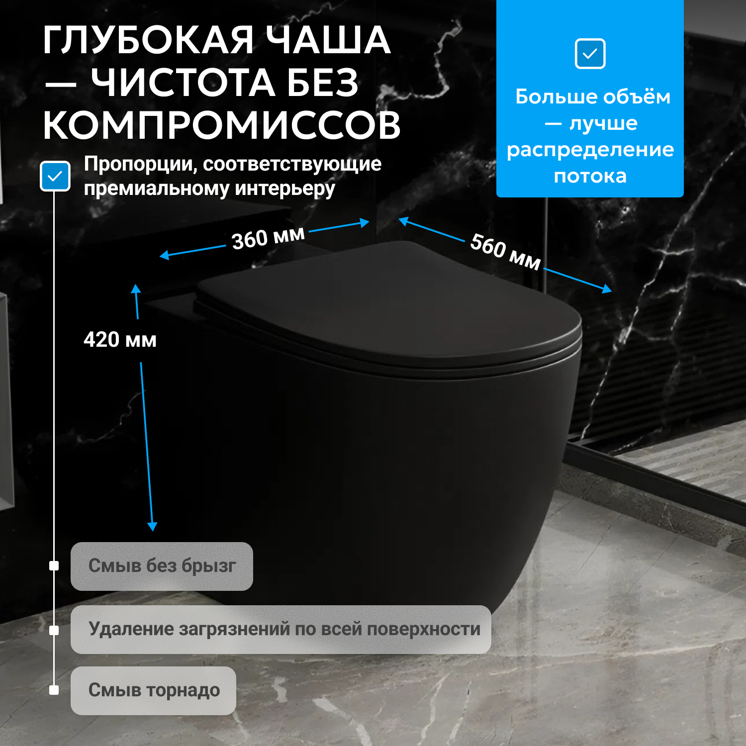 Унитаз Abber Bequem AC1111TMB черный матовый, безободковый