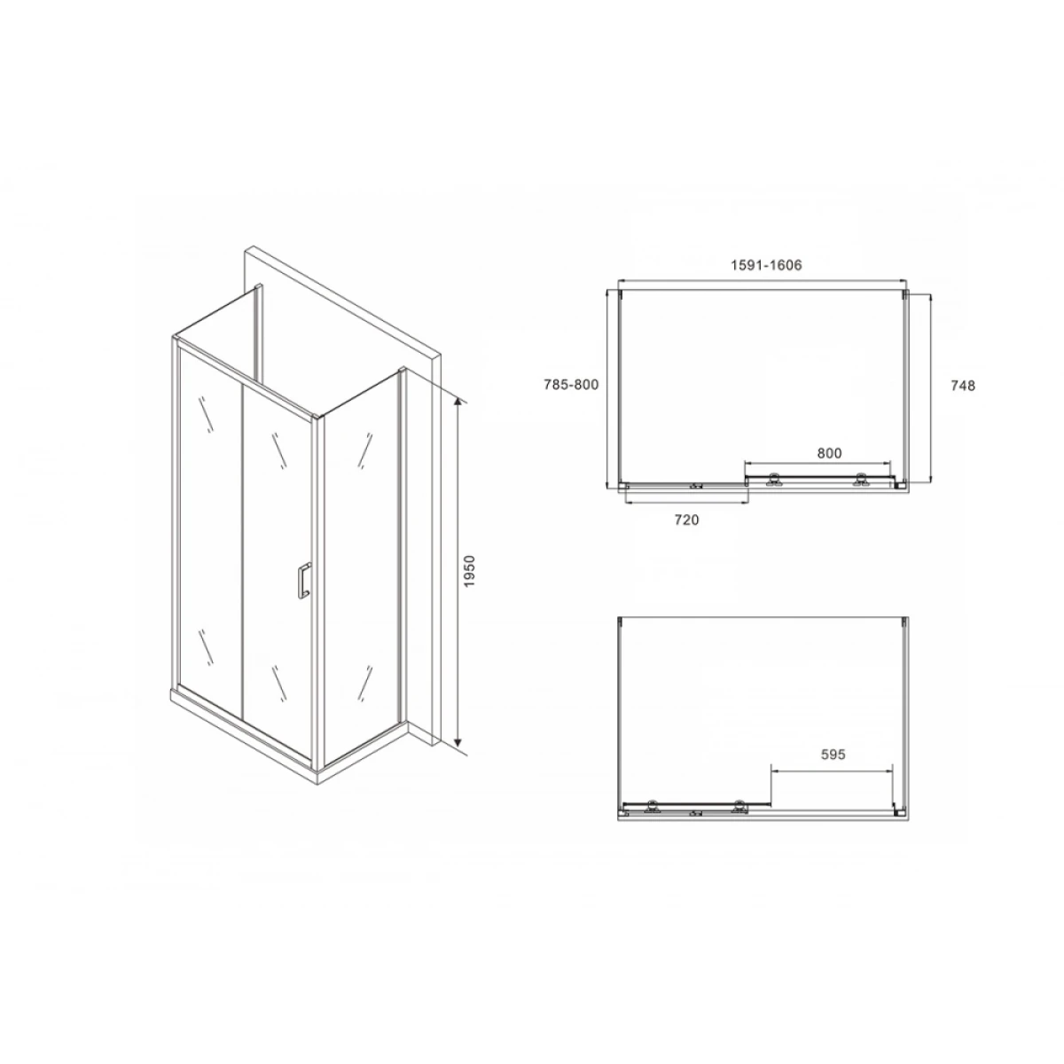 Душевой уголок Abber Schwarzer Diamant AG30160B-S80B-S80B прозрачное 160x80 см