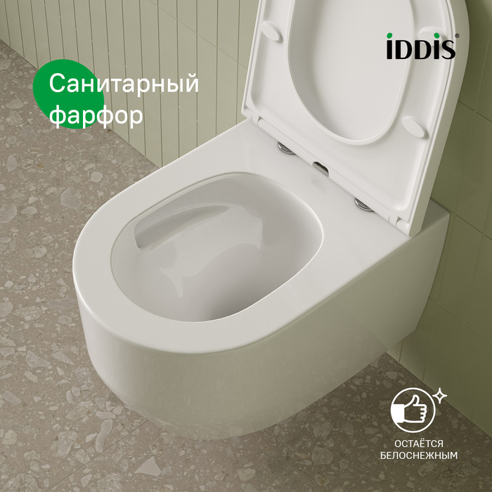 Унитаз подвесной Iddis Aiger AIQRDSEi25, безободковый, торнадо, с сиденьем микролифт, белый глянец