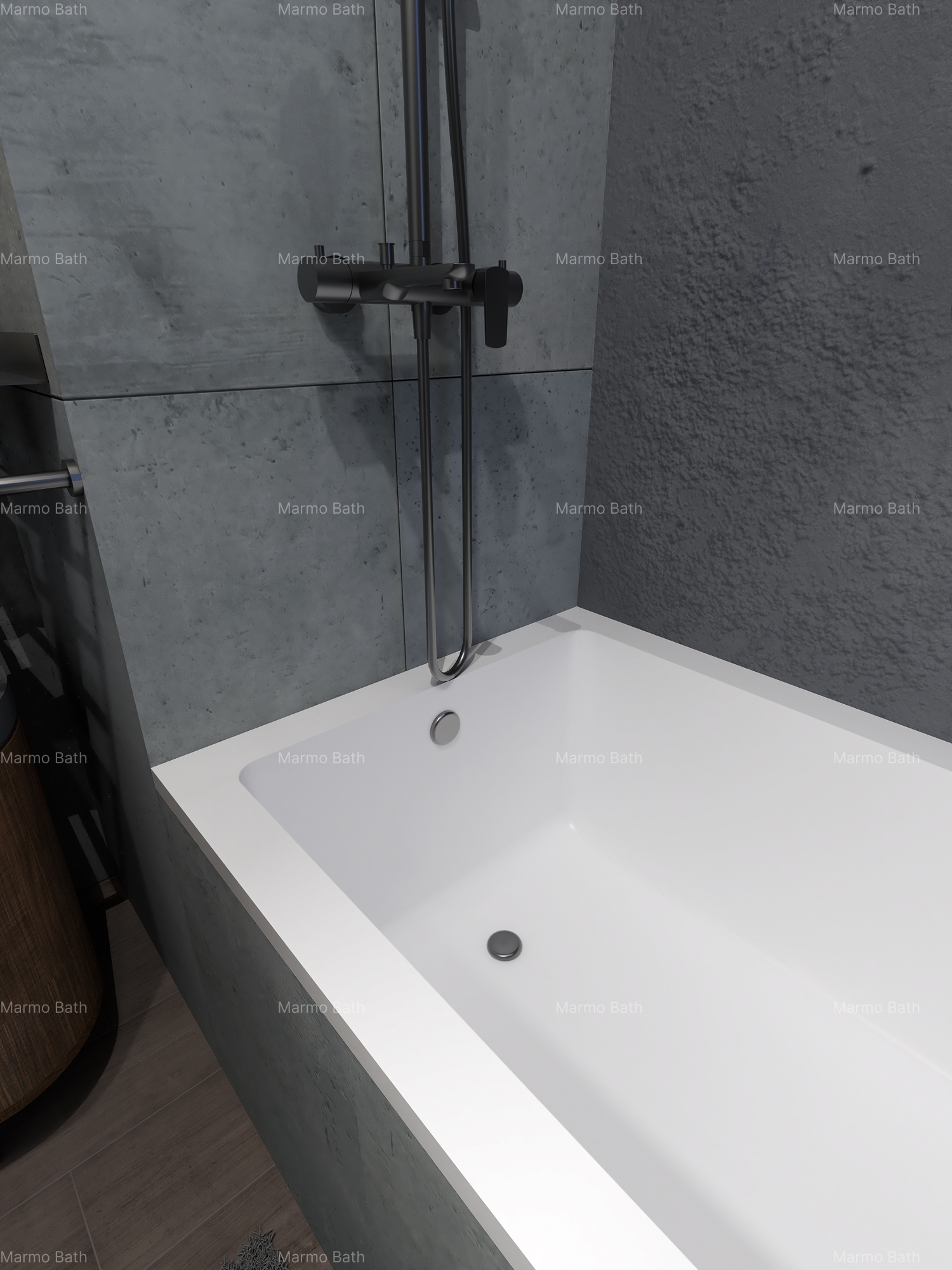 Ванна из литьевого мрамора Marmo Bath Виола MB-VIOLA-18075-S 180x75 см, встраиваемая, щелевой перелив, белый глянцевый