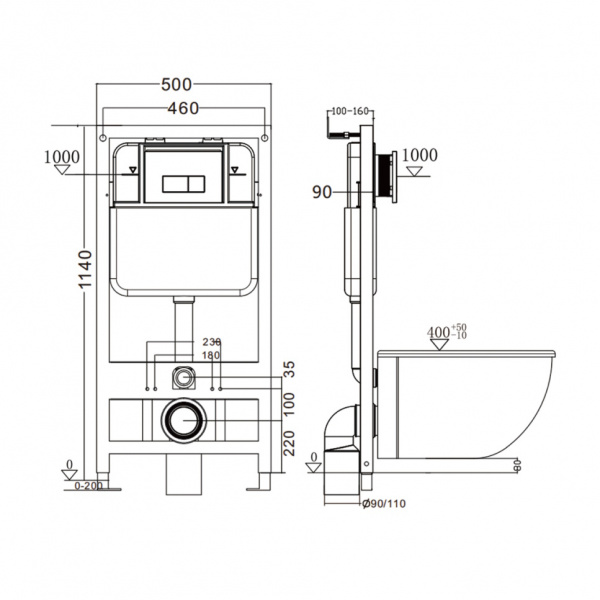 Инсталляция для подвесного унитаза Gappo GM3003 (пневматическая, без панели)