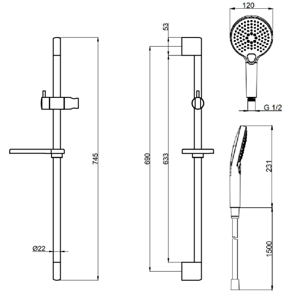 Душевой гарнитур Aquame AQM8101BC 3 режима, медь матовая