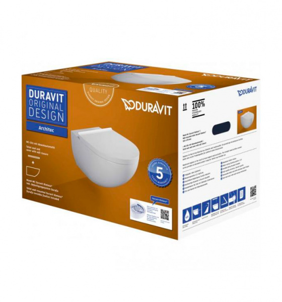 Унитаз подвесной Duravit Architec 45726900A1 Rimless 57x36 см, сиденье с микролифтом, Durafix, белый