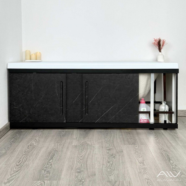 Экран под ванну Alavann Alt ALV1201004 150 см, раздвижной, чёрный мрамор