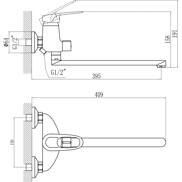 Смеситель для ванны Savol S-T2204