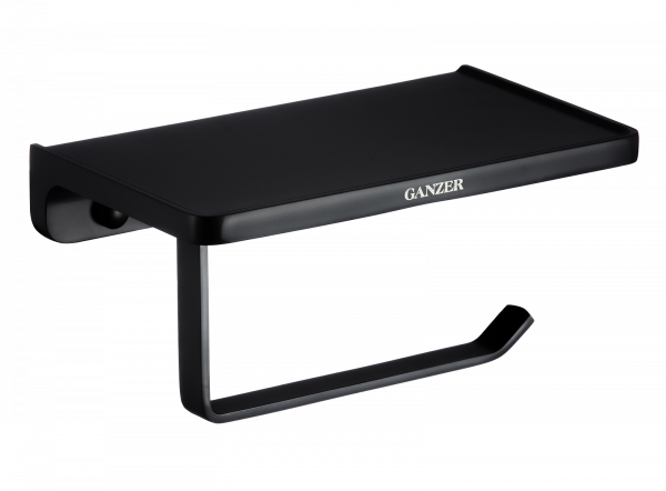 Держатель для туалетной бумаги Ganzer 88034-C, с полкой, черный