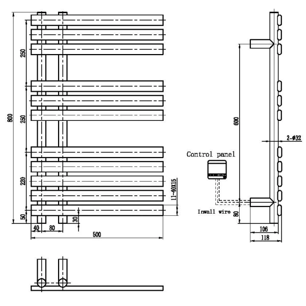 Полотенцесушитель электрический Boheme Venturo 723-MW 800x500