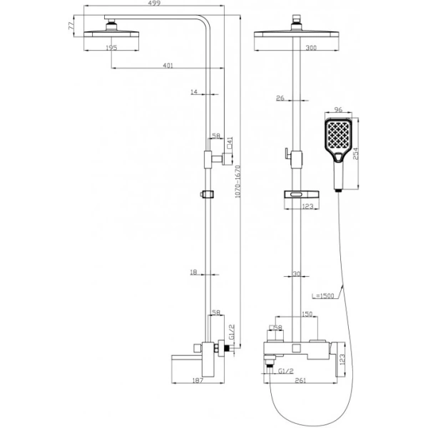 Душевая система Esbano Basco ESDSBASC-DSMB 300x195 мм, со смесителем, черный матовый
