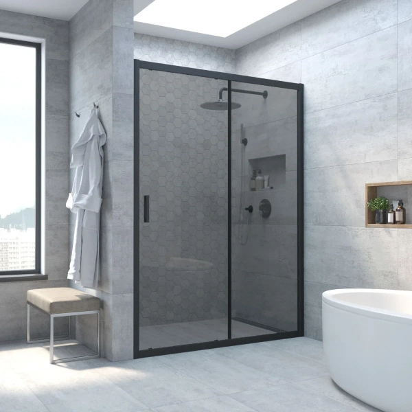 Душевая дверь Vegas Glass ZP Novo h2000 130 02M 07 130 см, профиль черный матовый, стекло графитовое