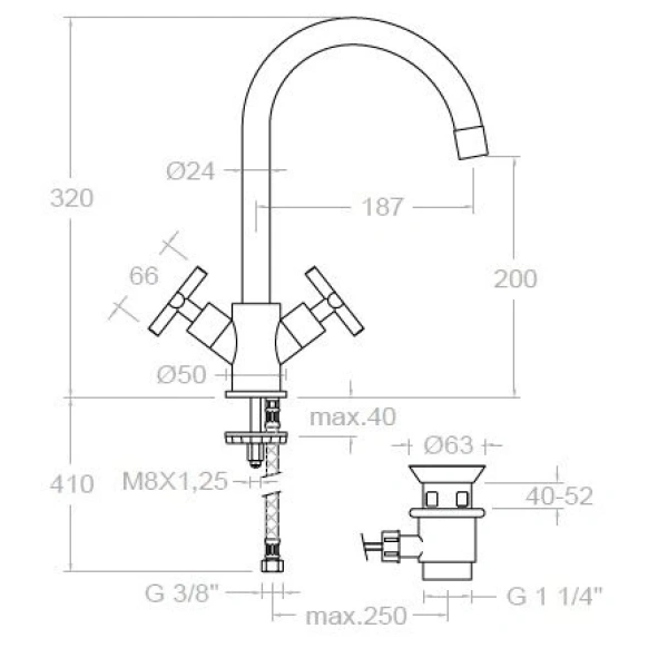 Смеситель для раковины Ramon Soler RS-Cross 6201VA1167, с донным клапаном