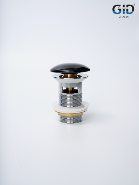 Донный клапан для раковины GID BL100-1 с переливом, черный глянец
