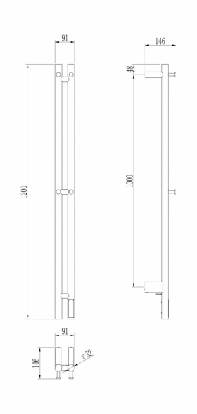 Полотенцесушитель электрический двойной круглый 120/8 Vivi Felice GIU 120R-2 NO, черный матовый