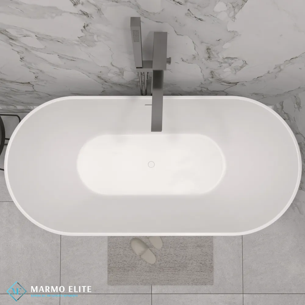 Ванна из литьевого мрамора Marmo Elite Монца MO-160-75-2 160x75 см, отдельностоящая, без перелива, белый матовый