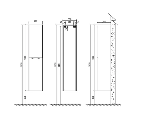 Пенал BelBagno Ancona ANCONA-N-1700-2A-SC-WO-R подвесной R, дуб белый (Rovere Bianco)