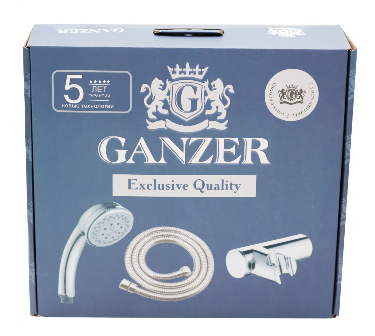 Душевой гарнитур Ganzer 5037: лейка, шланг, держатель, 5 режимов, хром