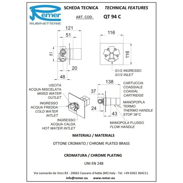 Термостат для ванны Remer Qubika QT94C