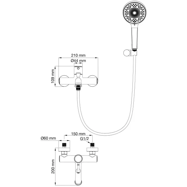 Смеситель для ванны Wonzon & Woghand Tor WW-88037073-BG с душевым гарнитуром, золотой матовый