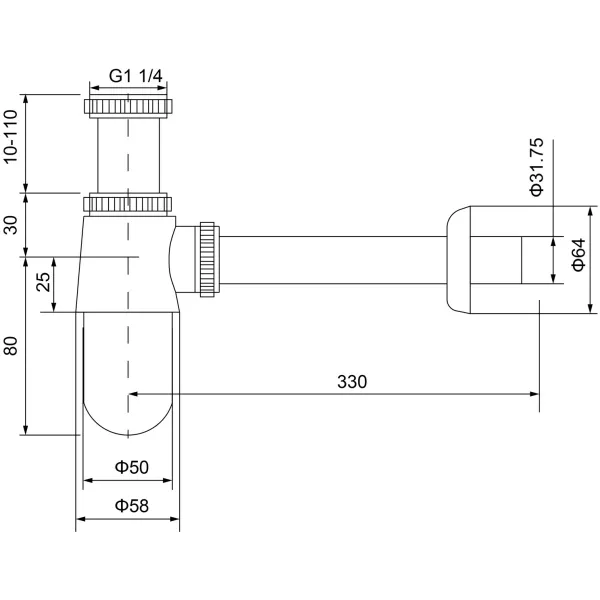 Сифон для раковины Timo 960/19L 1 1/4"-32, розовое золото матовый