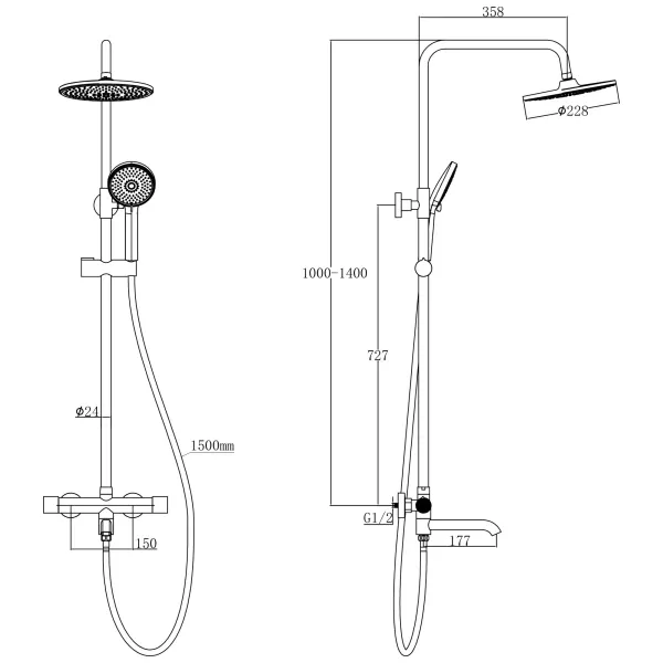 Душевая система Savol S-AF5545A 228 мм, со смесителем, хром