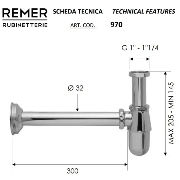 Сифон для раковины Remer 970114NO