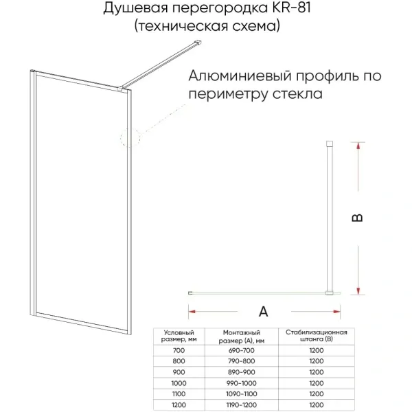Душевая перегородка Veconi Korato KR81B-90-05-C8 90 см, профиль черный матовый, стекло тонированное