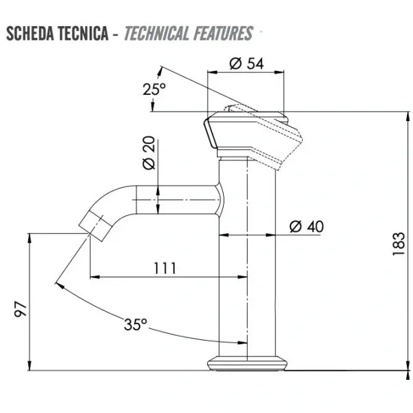 Смеситель для раковины Remer Element ET12BG, без донного клапана