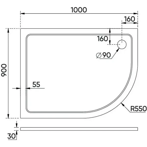 Душевой поддон из литьевого мрамора Veconi Tezeo Stone TZ11L-10090A-01-19C3 100x90 см