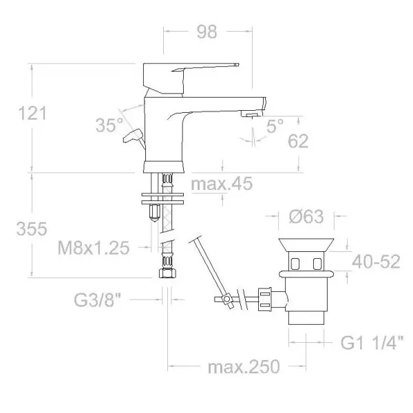 Смеситель для раковины Ramon Soler Titanium 1891VA1169 CoolStart, с донным клапаном, хром