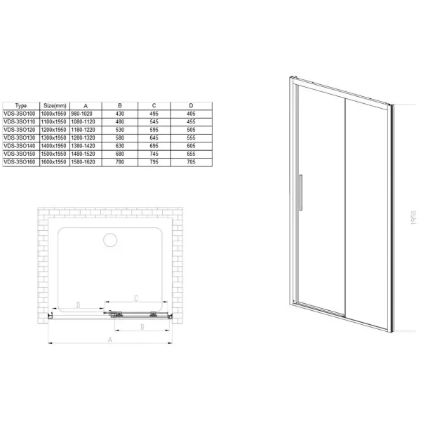 Душевая дверь Vincea Soft VDS-3SO130CLB 130 см, профиль черный матовый, стекло прозрачное