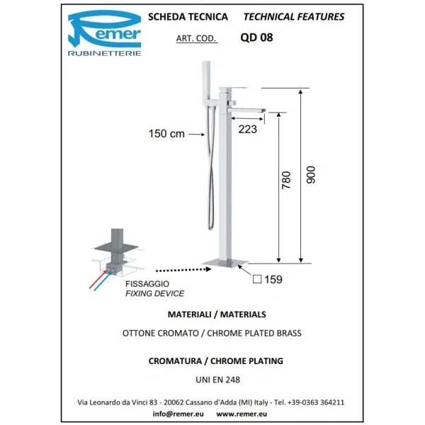 Смеситель напольный для ванны Remer Q-Design QD08