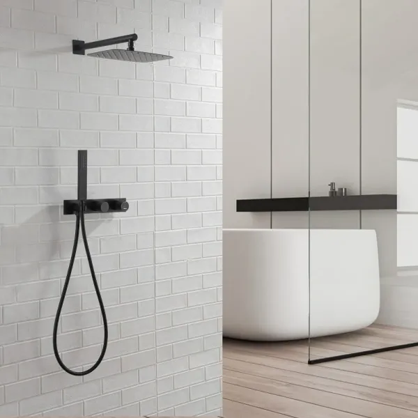 Душевой комплект Abber Rund AF8718B 300x200 мм, CoolStart, со смесителем, черный матовый
