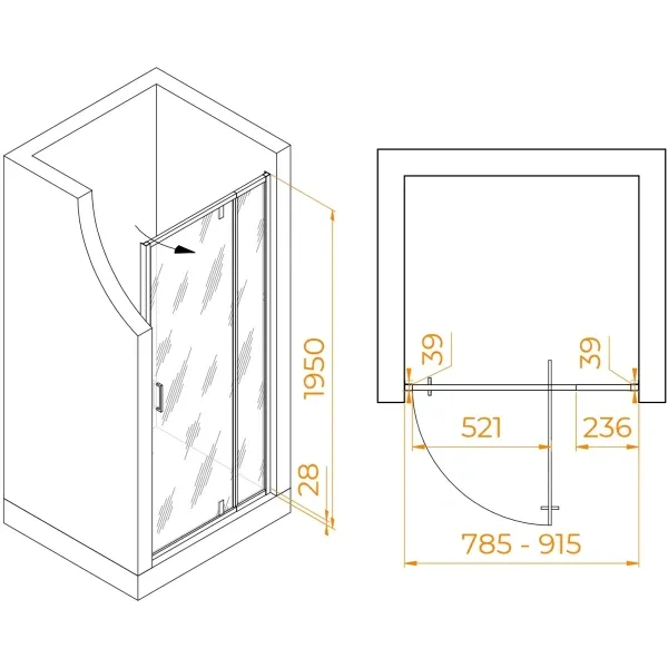 Душевая дверь RGW Passage PA-008B 350800889-14 78,5-91,5 см, профиль черный матовый, стекло прозрачное