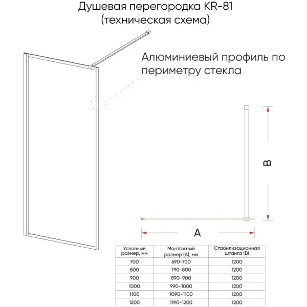 Душевая перегородка Veconi Korato KR81GR-80-01-C8 80 см, профиль графит матовый, стекло прозрачное