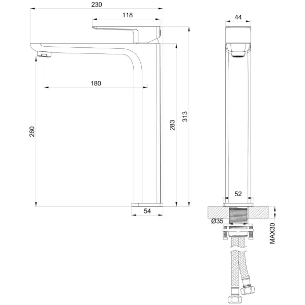 Смеситель для раковины-чаши Wonzon & Woghand Edge WW-88239003-CR, хром