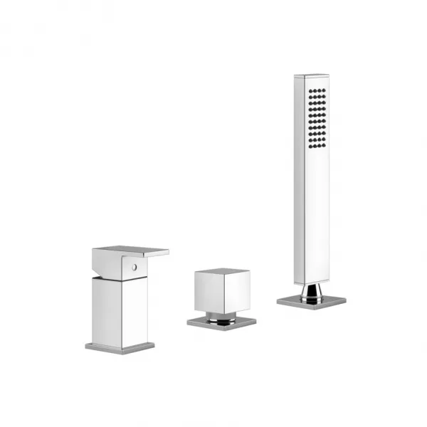 Смеситель на борт ванны Gessi Rettangolo на 3 отверстия, наполнение через слив-перелив, лейка 20043#031, хром